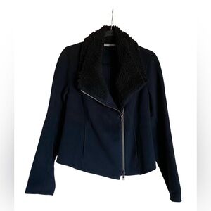 Women’s VINCE Lamb Shearling Fur Black Moto Jacket Size Small